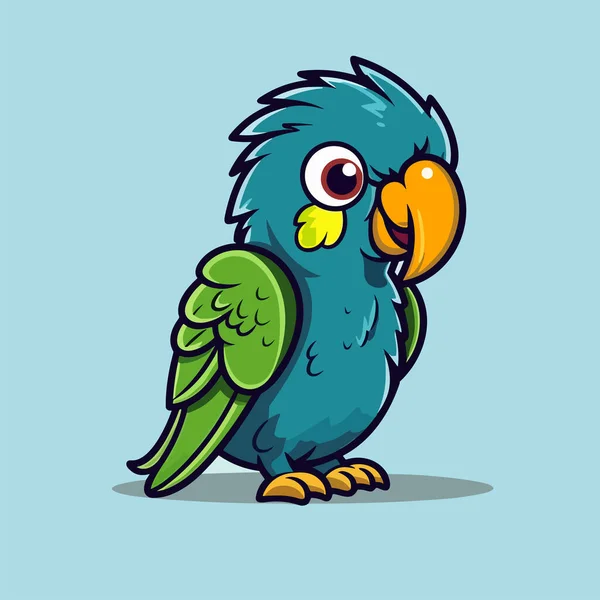 Ilustrasi Vektor Burung Beo Hijau Kartun Yang Lucu - Stok Vektor