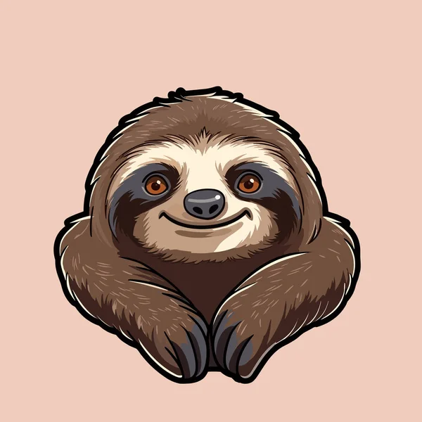 Sloth Head Face Portrait Beige Fur Cartoon Style Vector — Stock Vector