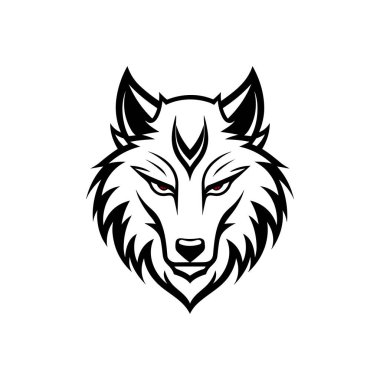 Beyaz arka planda güzel kurt başı siyah çizgi dövmesi çizimi