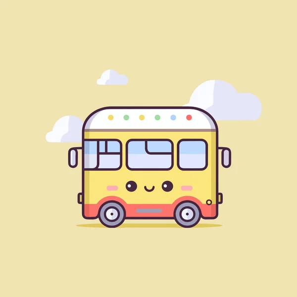 Bus Kawaii Lineal Color Icon Cloud — Stock Vector