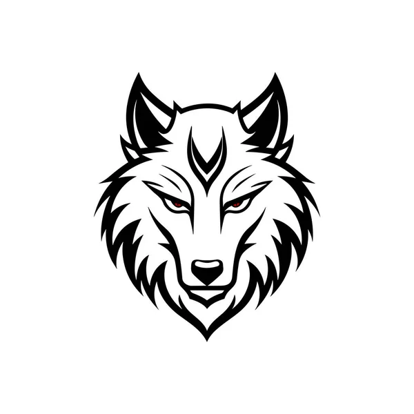 Belle Tête Loup Ligne Noire Tatouage Illustration Sur Fond Blanc — Image vectorielle