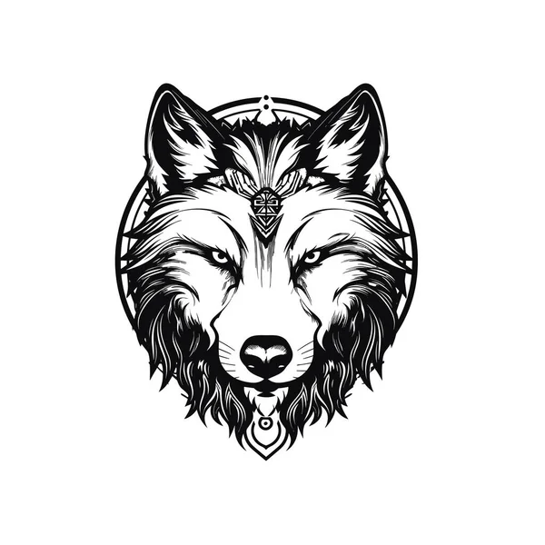 Černý Vlk Tvář Tetování Design — Stockový vektor