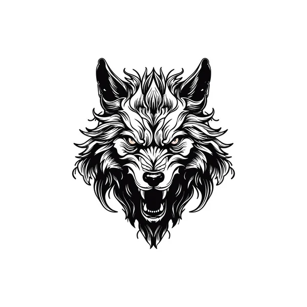 Horror Schwarzer Wolf Kopf Vektor Illustration — Stockvektor
