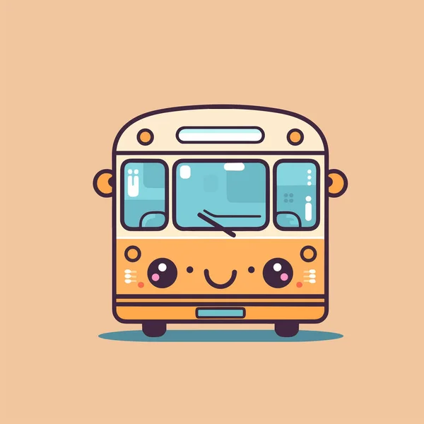 School Bus Kawaii Flat Icon — Stock Vector
