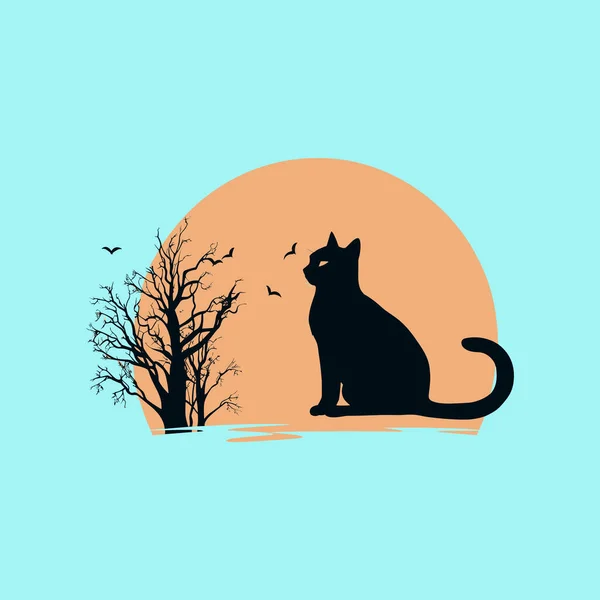 Gato Vector Simple Con Luna — Archivo Imágenes Vectoriales