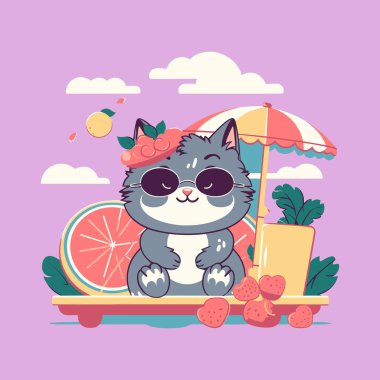 kawaii cat in the summer vector illustration-d5a2-48c4-8f67-58340e67ad63