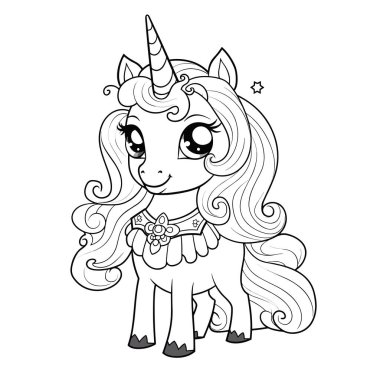 Kız vektörü için şirin bebek tek boynuzlu at boyama sayfası