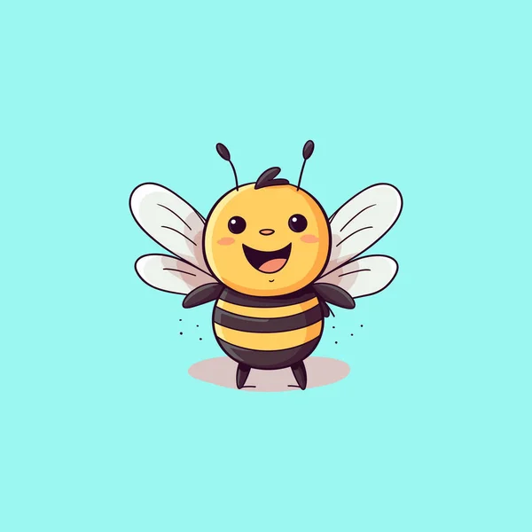 Smiling Bee Rosy Cheeks Light Blue Background — Stock Vector