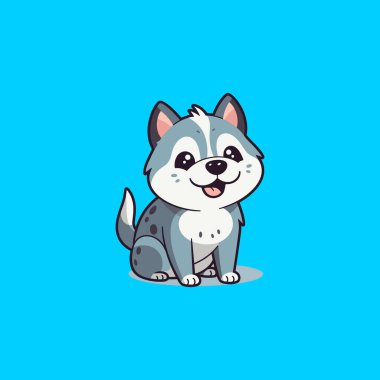 Gülümseyen Gri Köpeğin Mavi Üzerine Vektör Sanatı