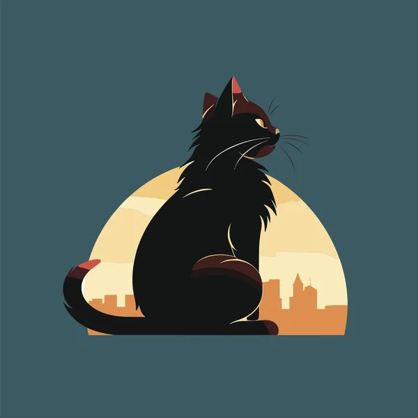 Μαύρη Γάτα Στο Διάνυσμα Της Πόλης — Διανυσματικό Αρχείο