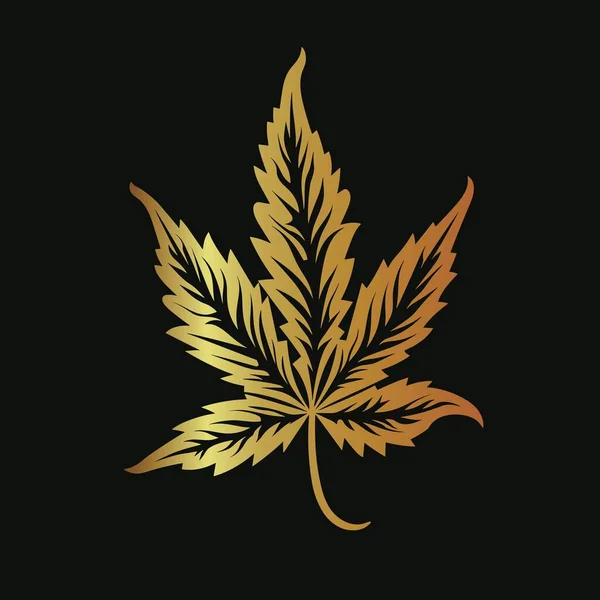 Goldene Vektorillustration Eines Cannabis Blattes — Stockvektor