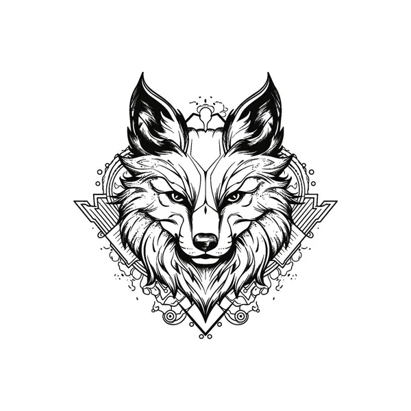 Wolf Tatuering Stil Linje Ritning Svart — Stock vektor