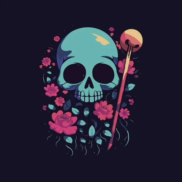 Crâne Mignon Avec Couronne Fleurs — Image vectorielle
