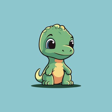 Şirin Dinozor Basit Chibi Kawaii Komik Çizgi Film Vektör Çizimi