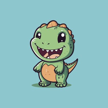 Şirin Dinozor Basit Chibi Kawaii 'nin Komik Vektör Çizgi Filmi