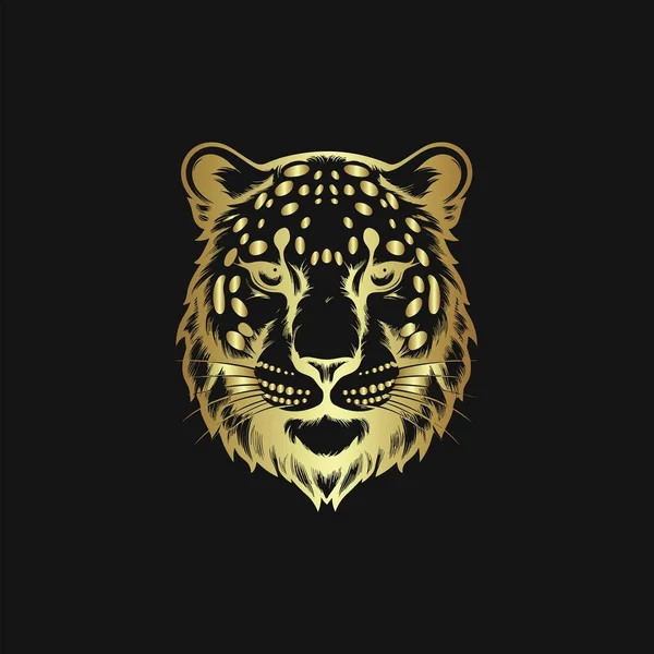 Guld Leopard Huvud Mörk Svart Bakgrund — Stock vektor
