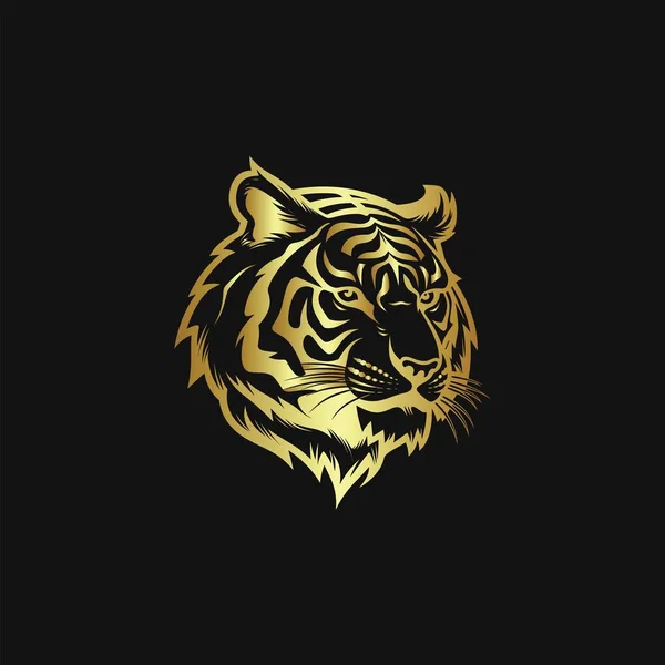 Złota Głowa Tygrysa Wściekłym Rykiem Czarnym Tle — Wektor stockowy