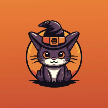 Novice Wizard Cat Flat with Scared Expression clipart