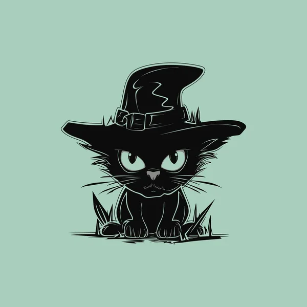 Spooky Halloween Black Cat Vector Ilustração — Vetor de Stock