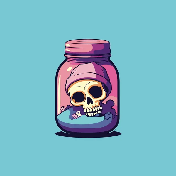 Une Illustration Hantante Crâne Dans Bocal — Image vectorielle