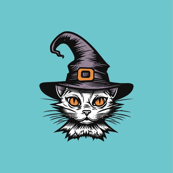万圣节魔法 带帽子的魔法猫 — 图库矢量图片