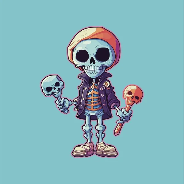 Esqueleto Espeluznante Con Piruletas Cráneo — Vector de stock