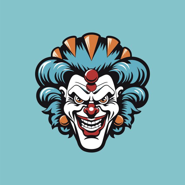 Quirky Clown Head Art Rendered in Vector