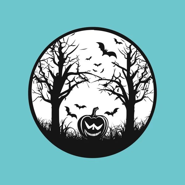 Sílhueta Assustadora Abóbora Árvore Halloween — Vetor de Stock