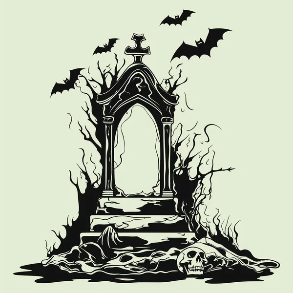 Halloween Magie Der Fesselnden Silhouette Szene — Stockvektor