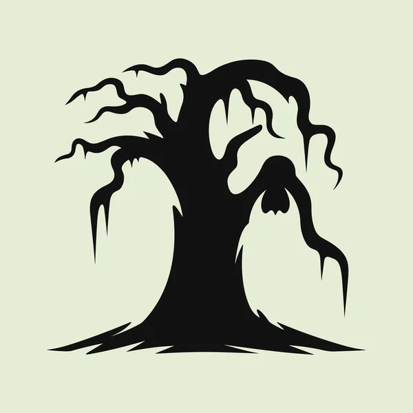 Horror Halloween Árvore Silhueta Com Corvos Vetor — Vetor de Stock
