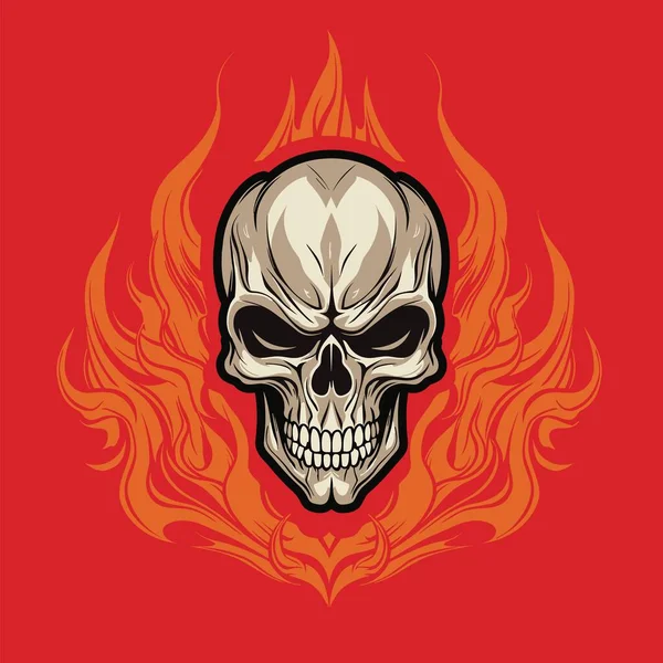 Vector Colorful Flame Skull Cartoon Illustration — Stock Vector