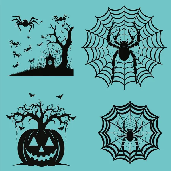 Estranho Halloween Aranha Silhueta Contra Luar — Vetor de Stock