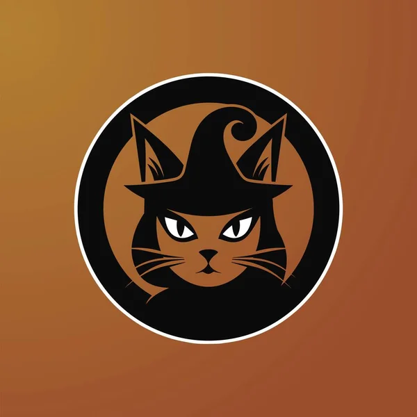 Chapéu Bruxa Misteriosa Clad Black Cat Silhouette — Vetor de Stock