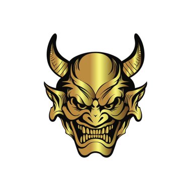 Gizemli Altın Şeytan Yüzlü Vektör Sanatı