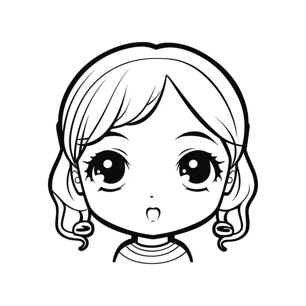 Cute Girl Portrait Sketch Coloring Page Vector — Stock Vector