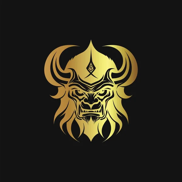 Gold Line Art Devil Head Vector Ilustração — Vetor de Stock