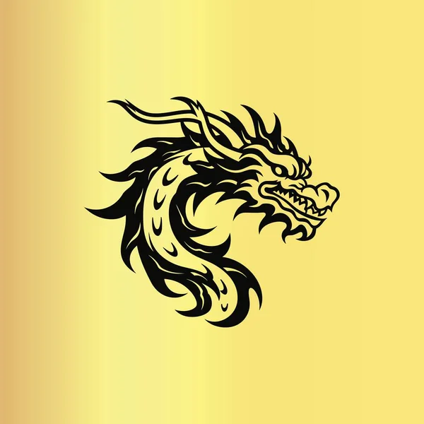 Design Rosto Dragão Chinês Ouro Intricado — Vetor de Stock