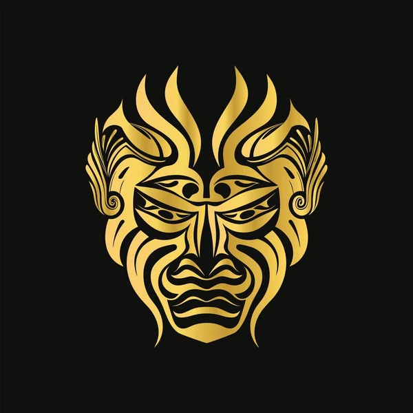 Intricate Gold Line Art Devil Head Vector — Vetor de Stock