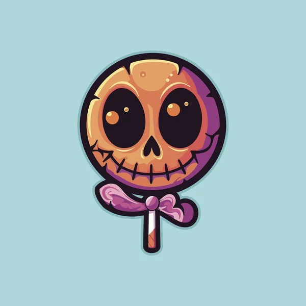 Lollipop Cráneo Naranja Con Lazo Lazo Púrpura — Vector de stock