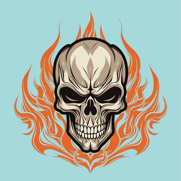 Totenkopf Mit Orangen Flammen Auf Blauem Hintergrund — Stockvektor