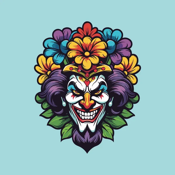 Uśmiechnięty Klaun Kolorowym Kwiatem Korony — Wektor stockowy