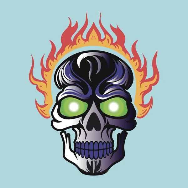 Fiery Skull Green Eyes Face Paint — Stock Vector