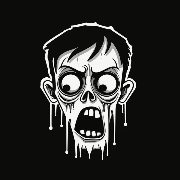 Black White Zombie Head Illustration — Stock Vector