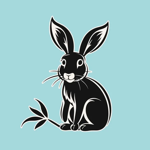Conejo Negro Ilustrado Contra Fondo Azul — Archivo Imágenes Vectoriales