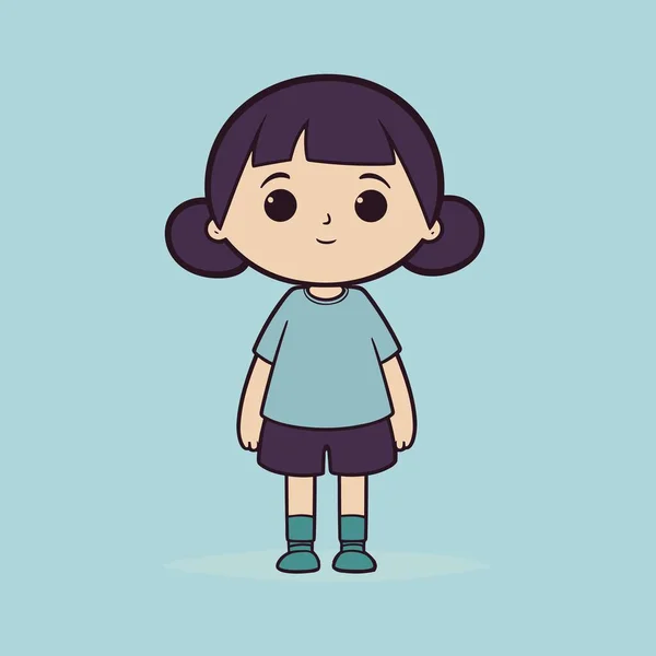 Εικονογράφηση Μιας Νεαρής Κοπέλας Που Στέκεται Μπλε Φόντο — Διανυσματικό Αρχείο
