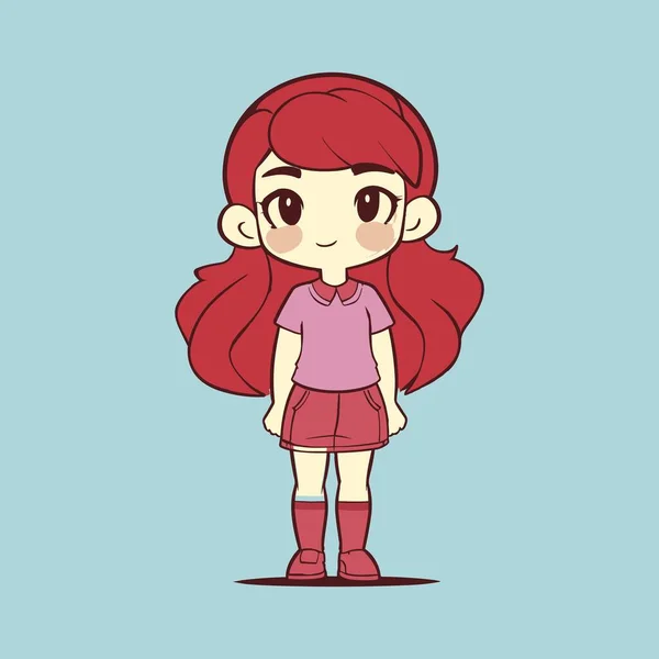 Маленька Дівчинка Червоним Волоссям Синьому Фоні — стоковий вектор