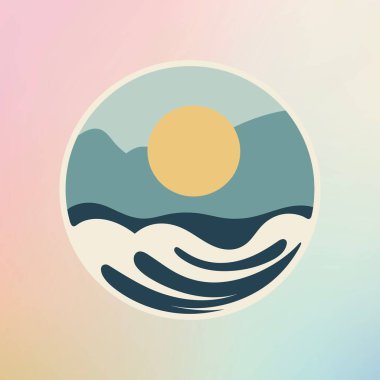 Serene Dağı, Güneş ve Dalgalar Logosu Mavi ve Gri