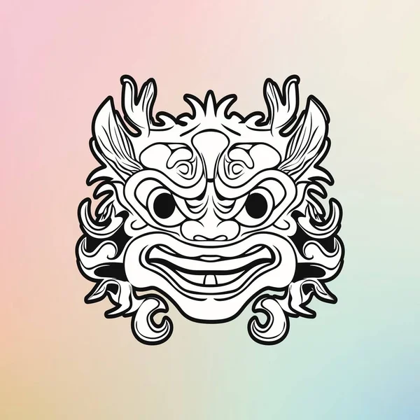 Chinese Dragon Face Met Mane Pastel Achtergrond — Stockvector