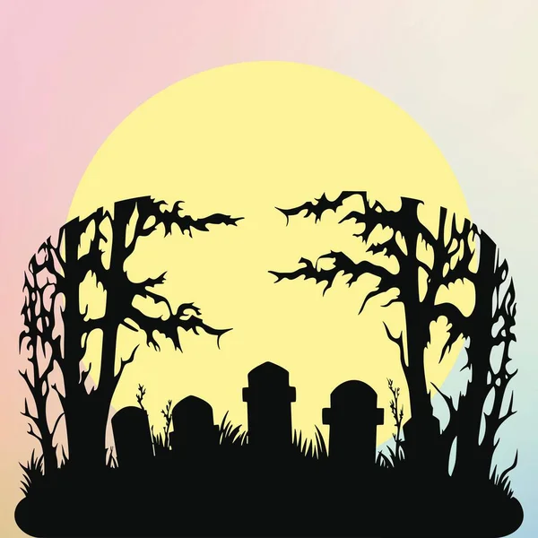 Midnight Moonlit Graveyard — Stock Vector