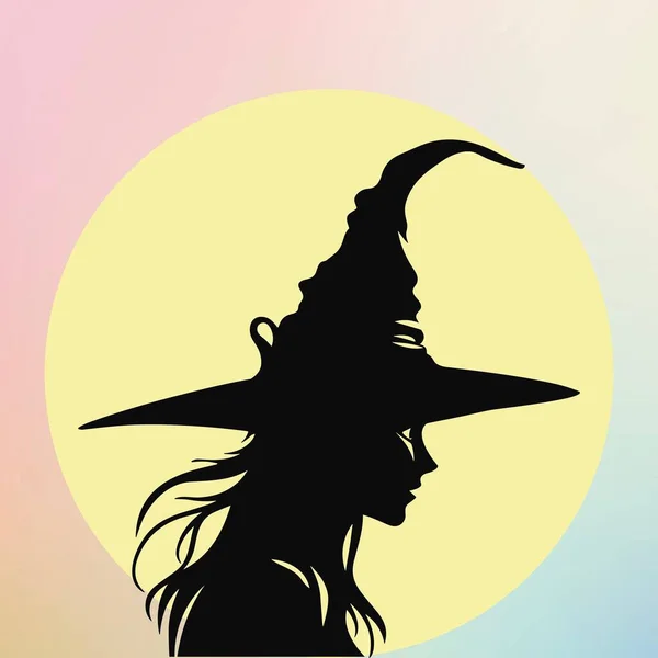 Witch Head Profile Pastel Background — Stock Vector